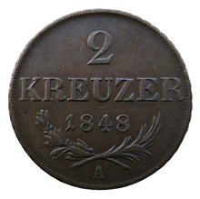 Load image into Gallery viewer, 1848-A Austria 2 Kreuzer Coin Nice Condition
