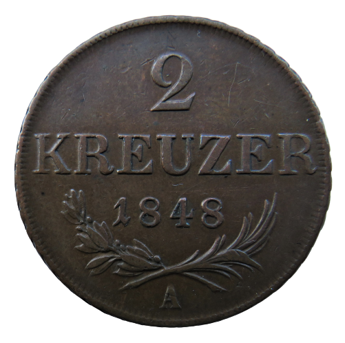 1848-A Austria 2 Kreuzer Coin Nice Condition