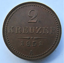 Load image into Gallery viewer, 1851-A Austria 2 Kreuzer Coin Nice Condition
