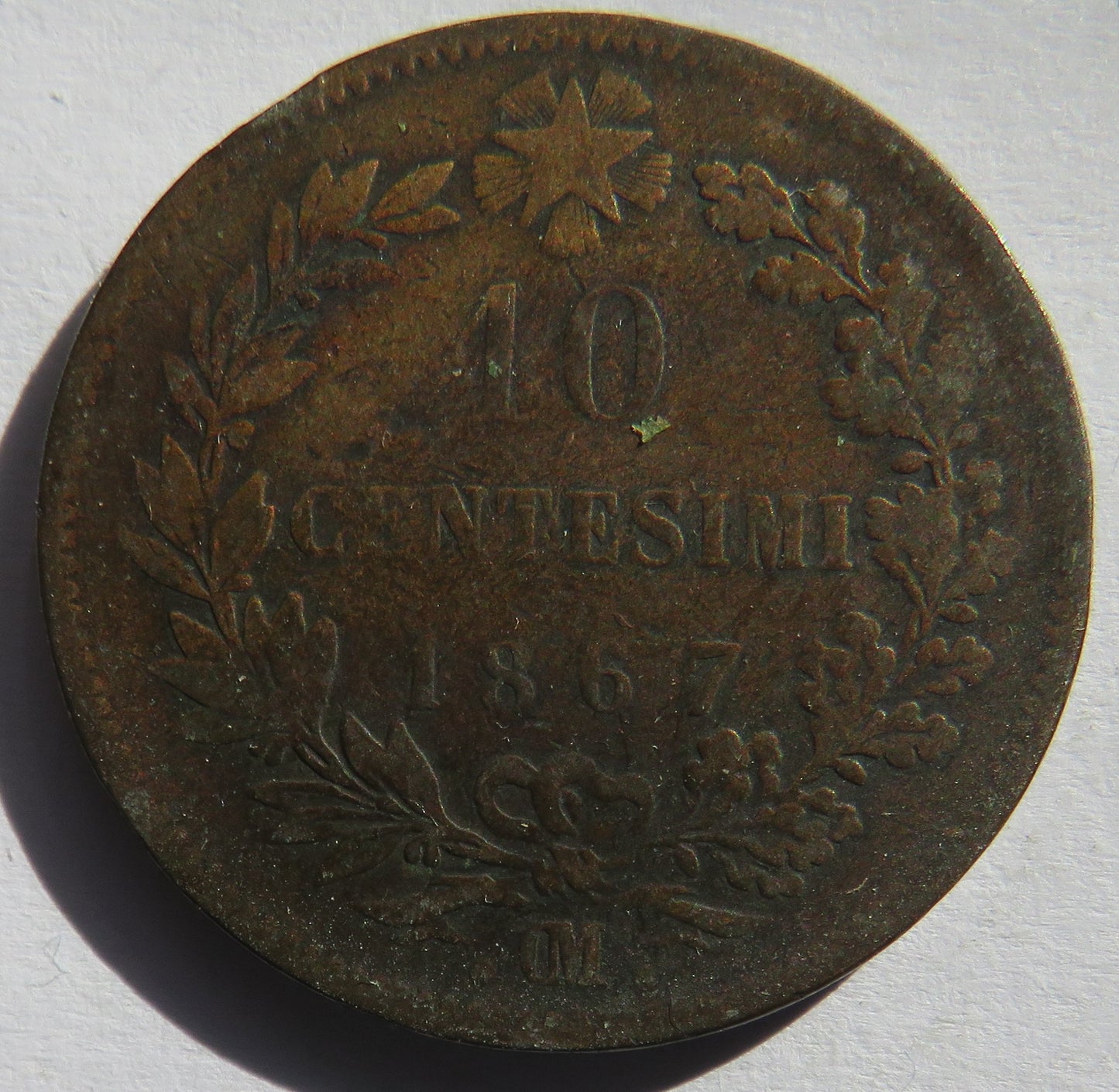 1867 Italy 10 Centesimi Coin