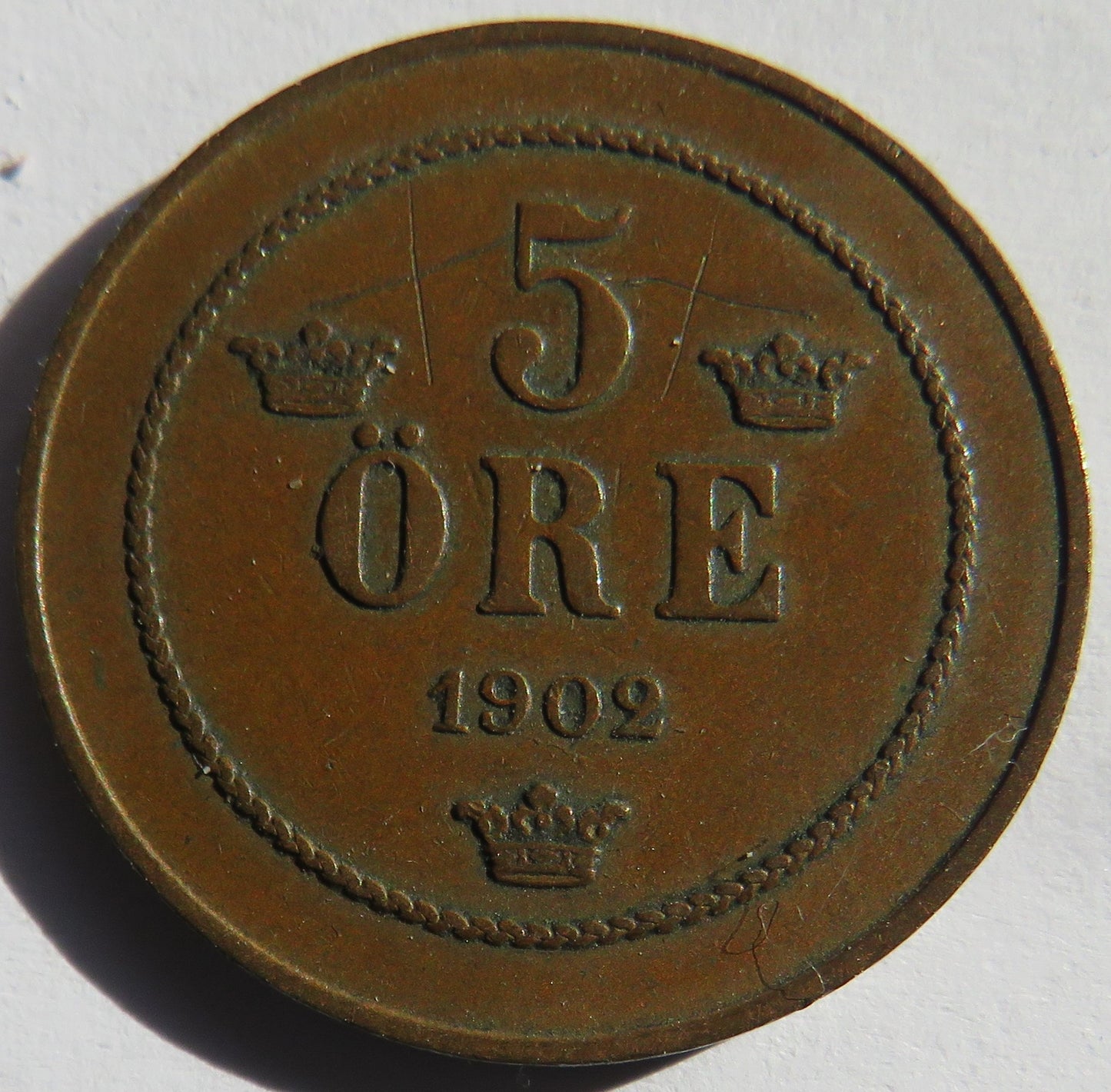 1902 Sweden 5 Ore Coin