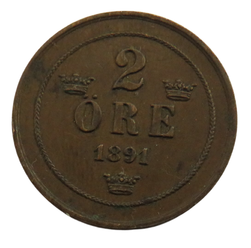 1891 Sweden 2 Ore Coin