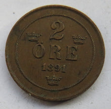 Load image into Gallery viewer, 1891 Sweden 2 Ore Coin
