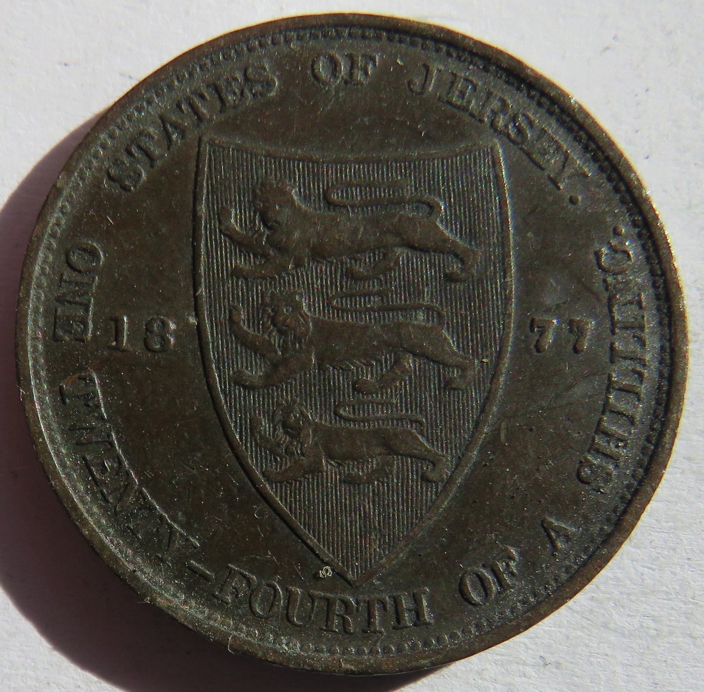 1877 Queen Victoria States of Jersey 1/24th of A Shilling Coin
