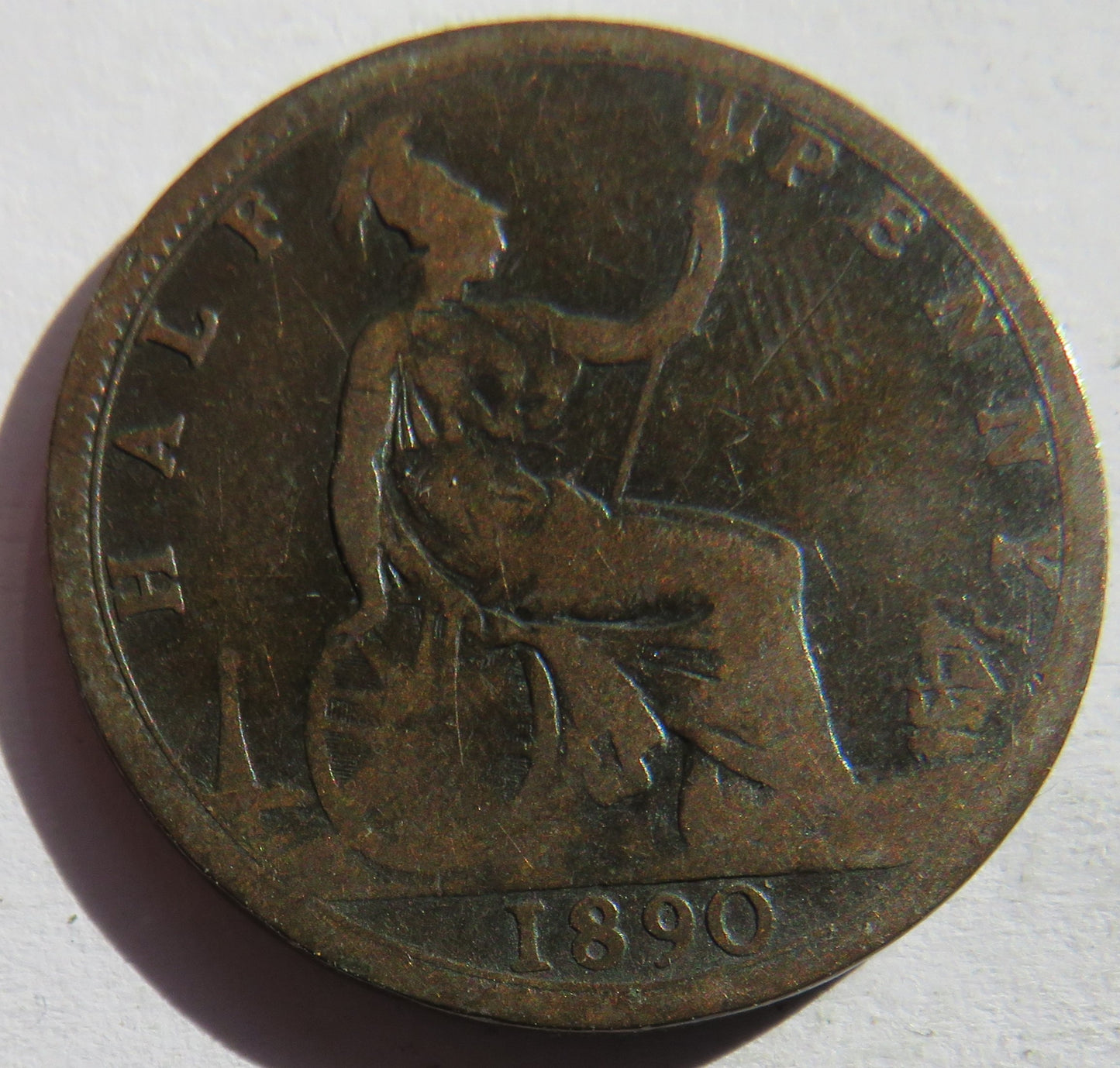 1890 Queen Victoria Bun Head Halfpenny Coin - Great Britain