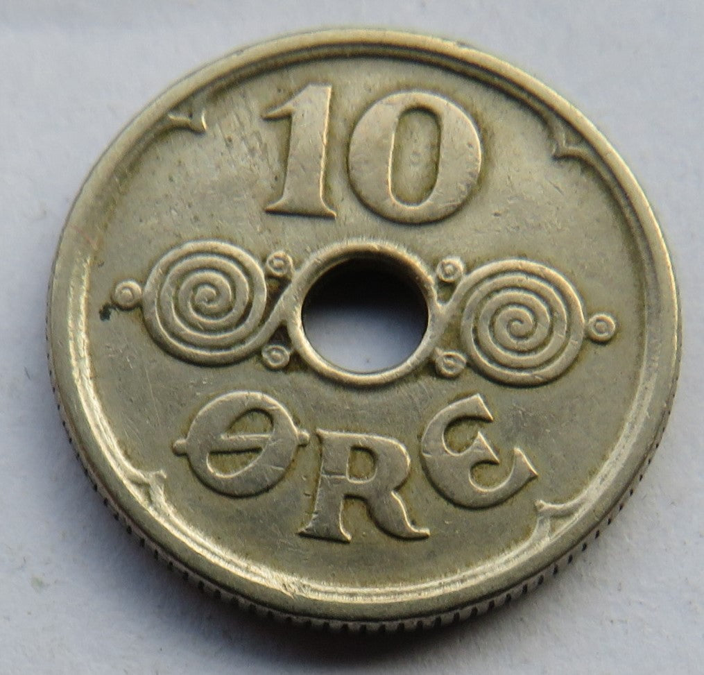 1924 Denmark 10 Ore Coin