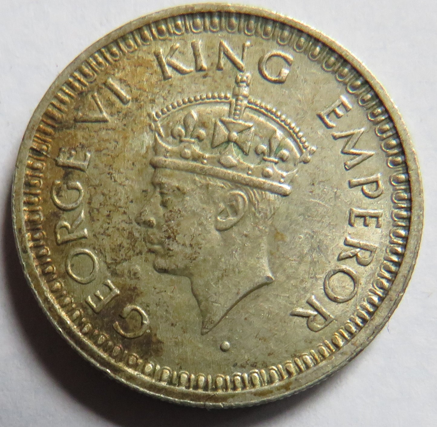 1945 King George VI India Silver 1/4 Rupee Coin