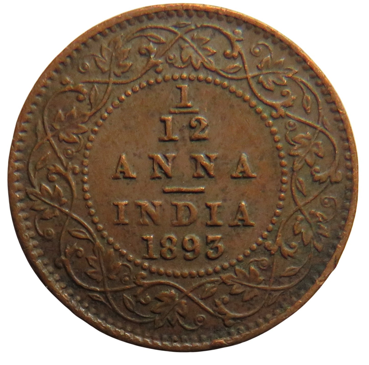 1893 Queen Victoria India 1/12th Anna Coin