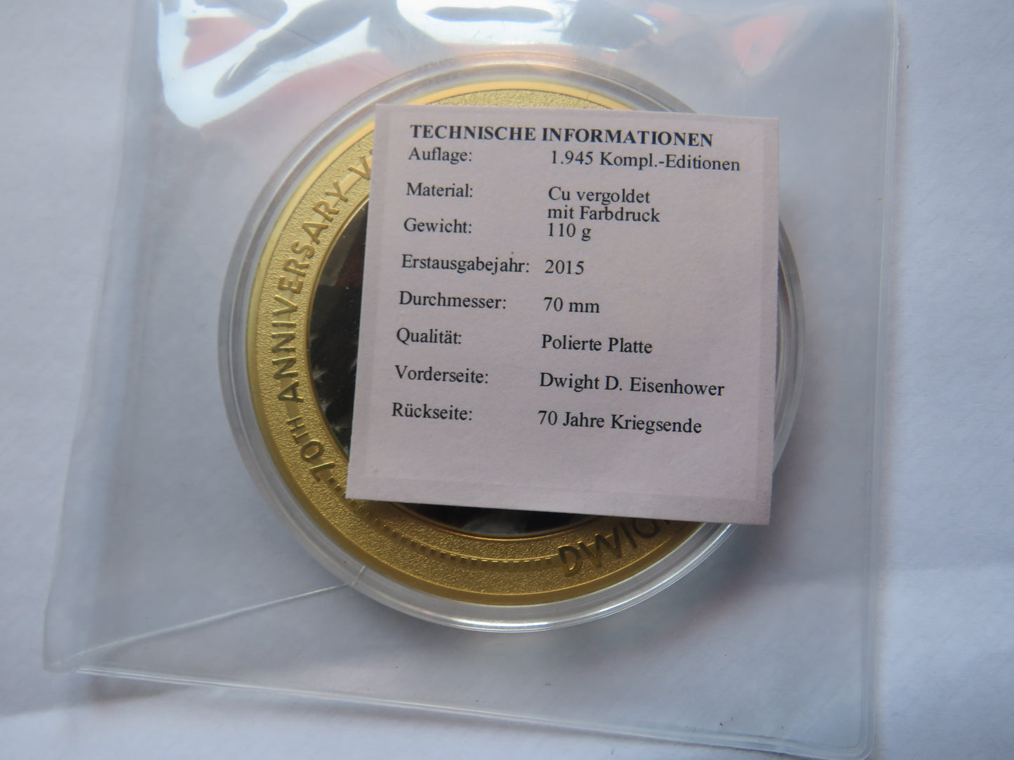 Large Commemorative Coin / Medal Dwight D. Eisenhower 70th Anniversary of End of WWII