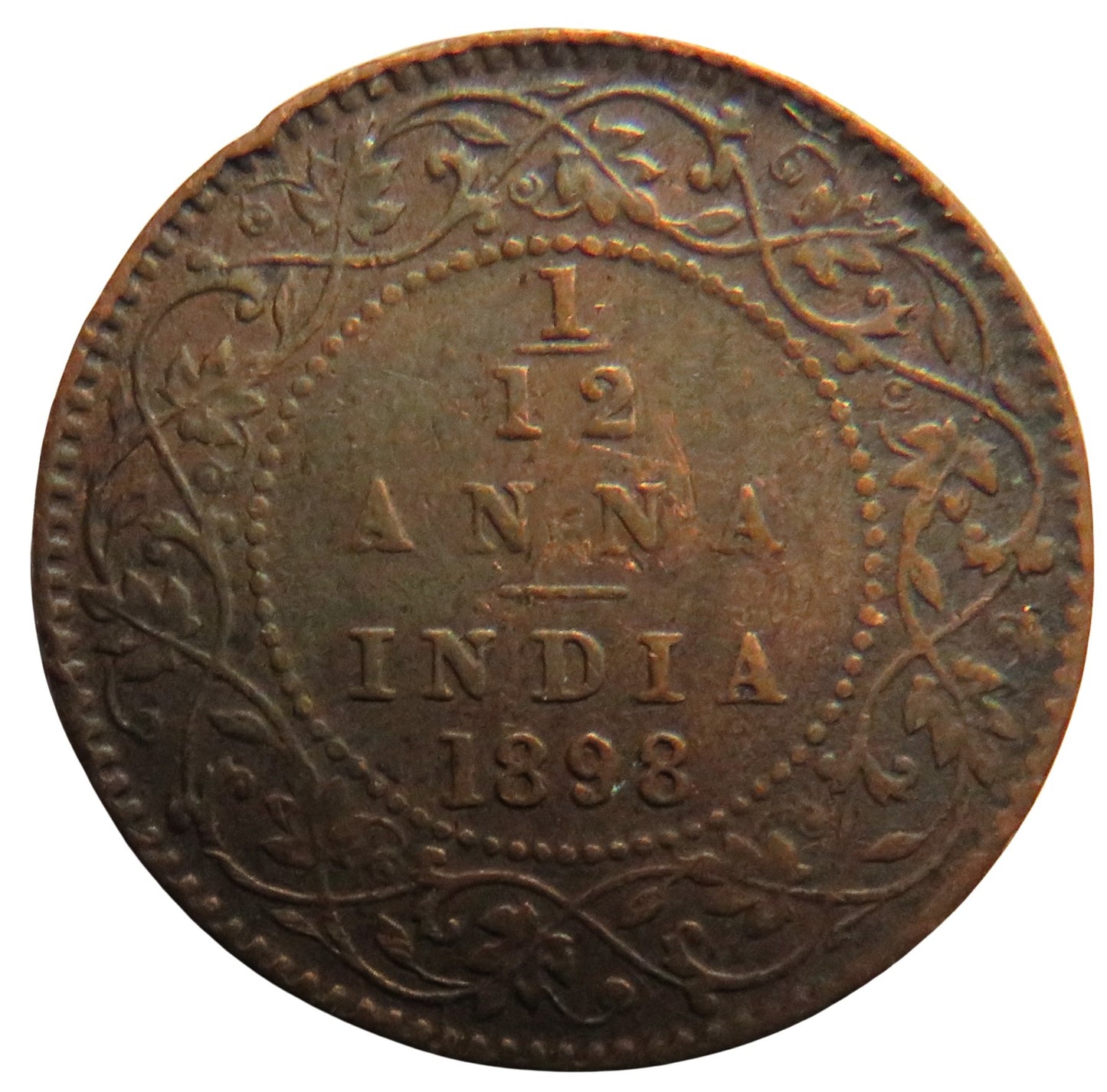 1898 Queen Victoria India 1/12th Anna Coin