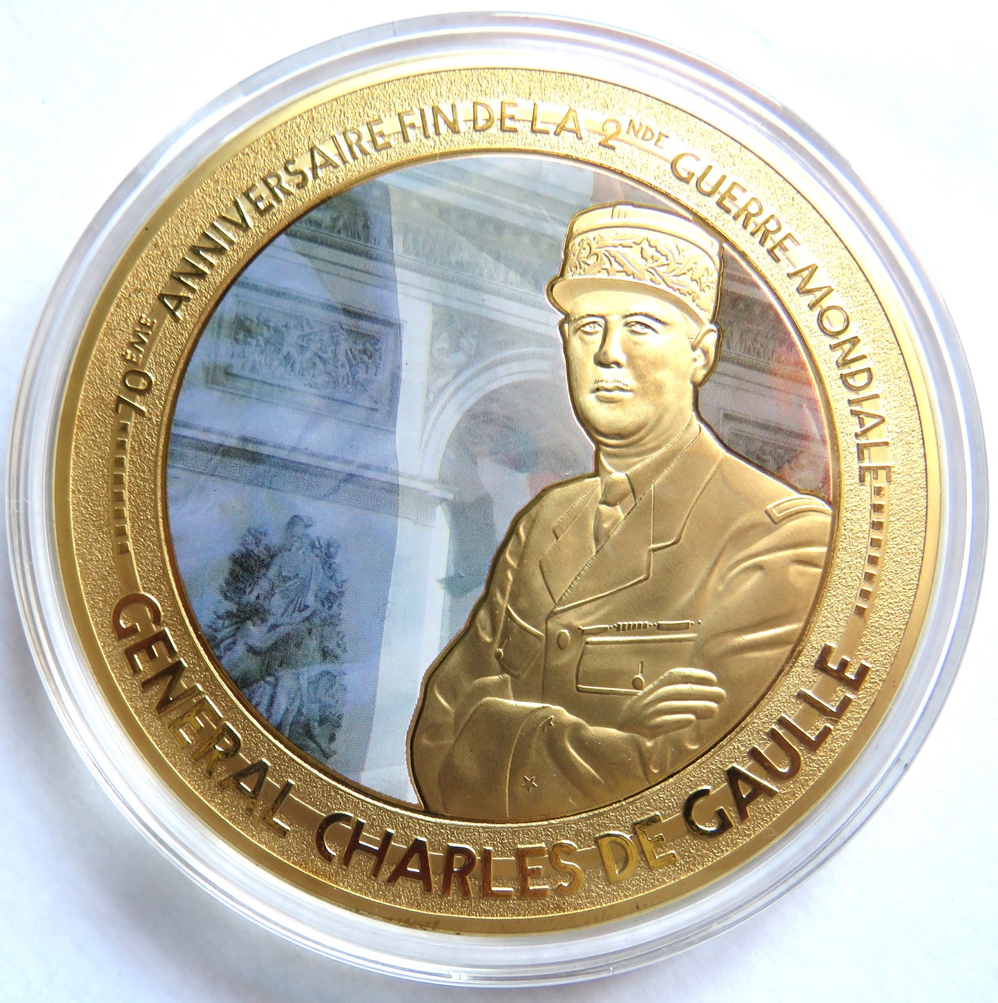 Large Commemorative Coin / Medal General Charles De Gaulle 70th Anniversary of End of WWII
