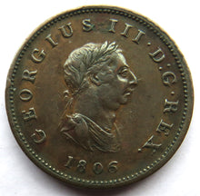 Load image into Gallery viewer, 1806 King George III Halfpenny Coin - Excellent Condition
