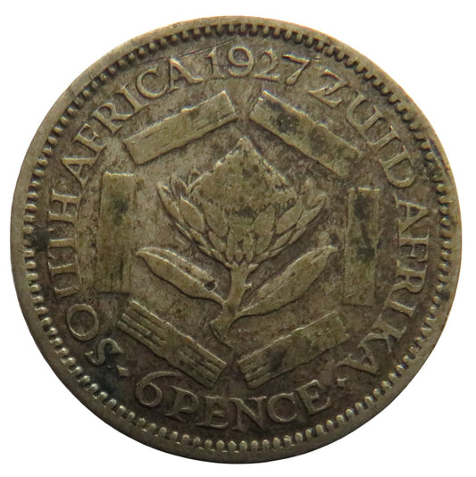 1927 King George V South Africa Silver Sixpence Coin