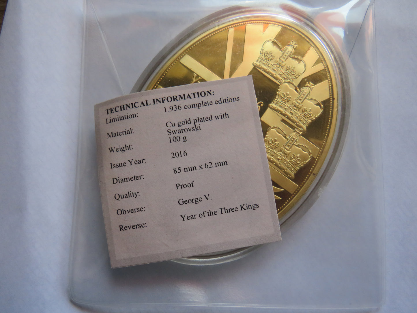 1936 The Year of The Three Kings George V Large Commemorative Coin / Medal