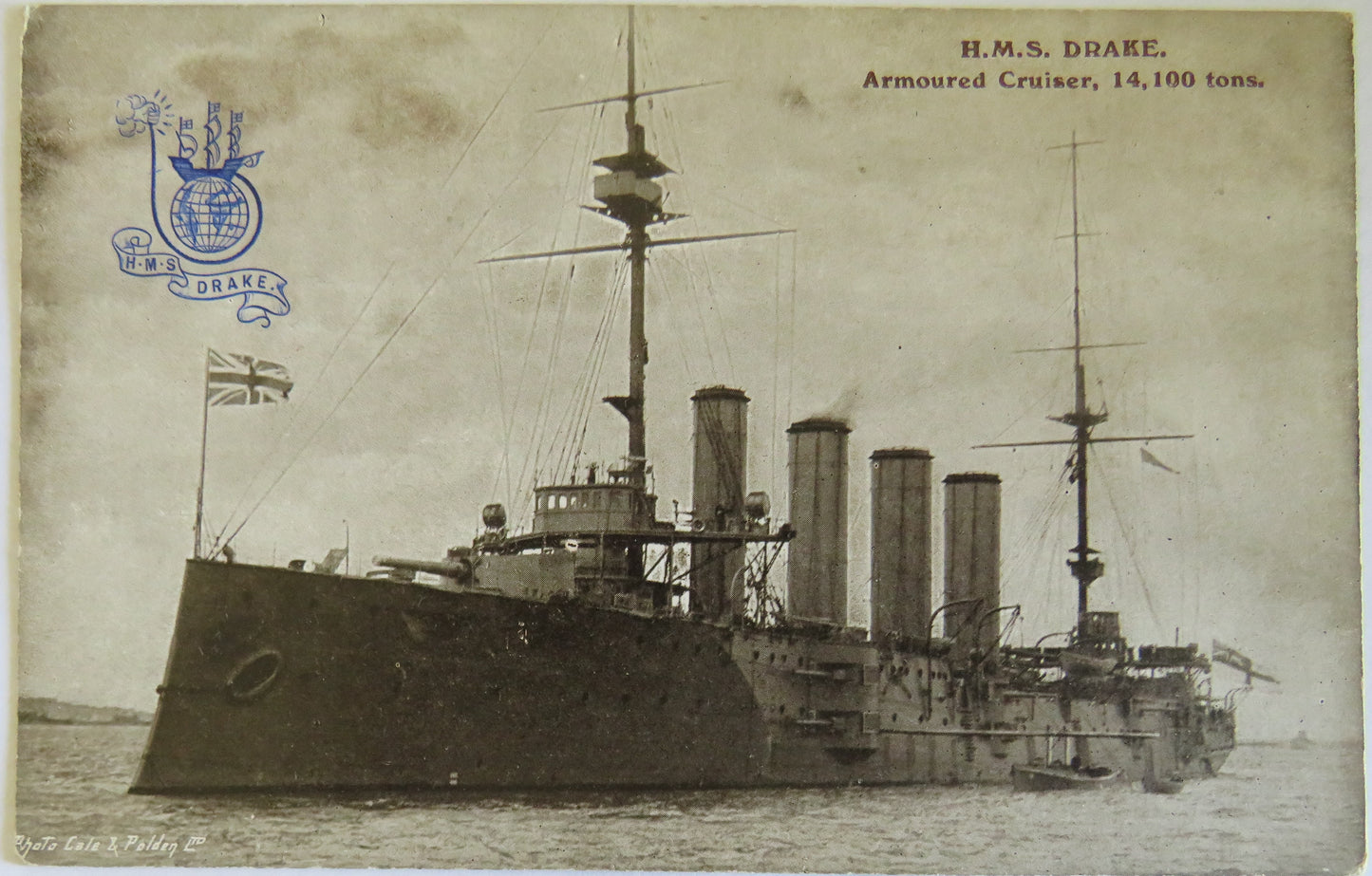 Vintage Warship Postcard of H.M.S. "Drake" Armoured Cruiser