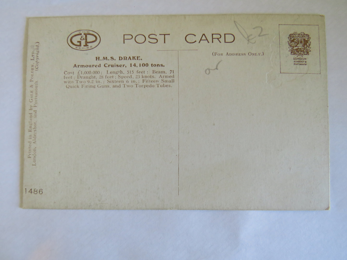 Vintage Warship Postcard of H.M.S. "Drake" Armoured Cruiser