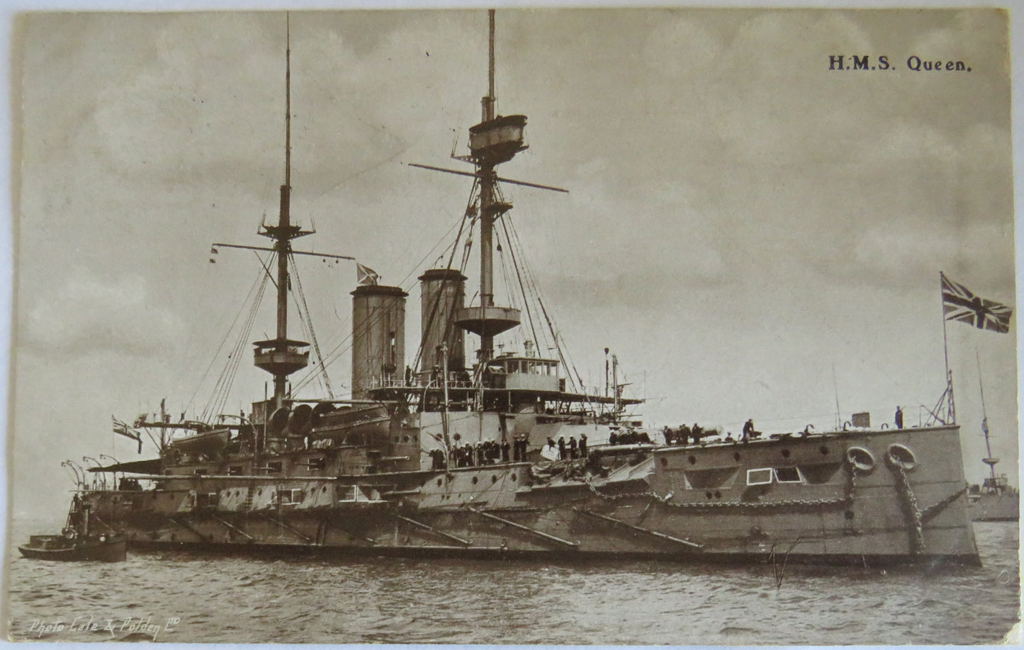 Vintage Warship Postcard of H.M.S. "Queen" 1909