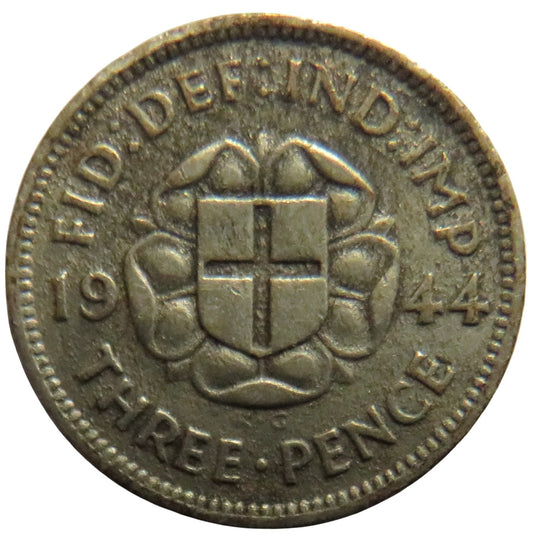 1944 King George VI Silver Threepence Coin - Great Britain