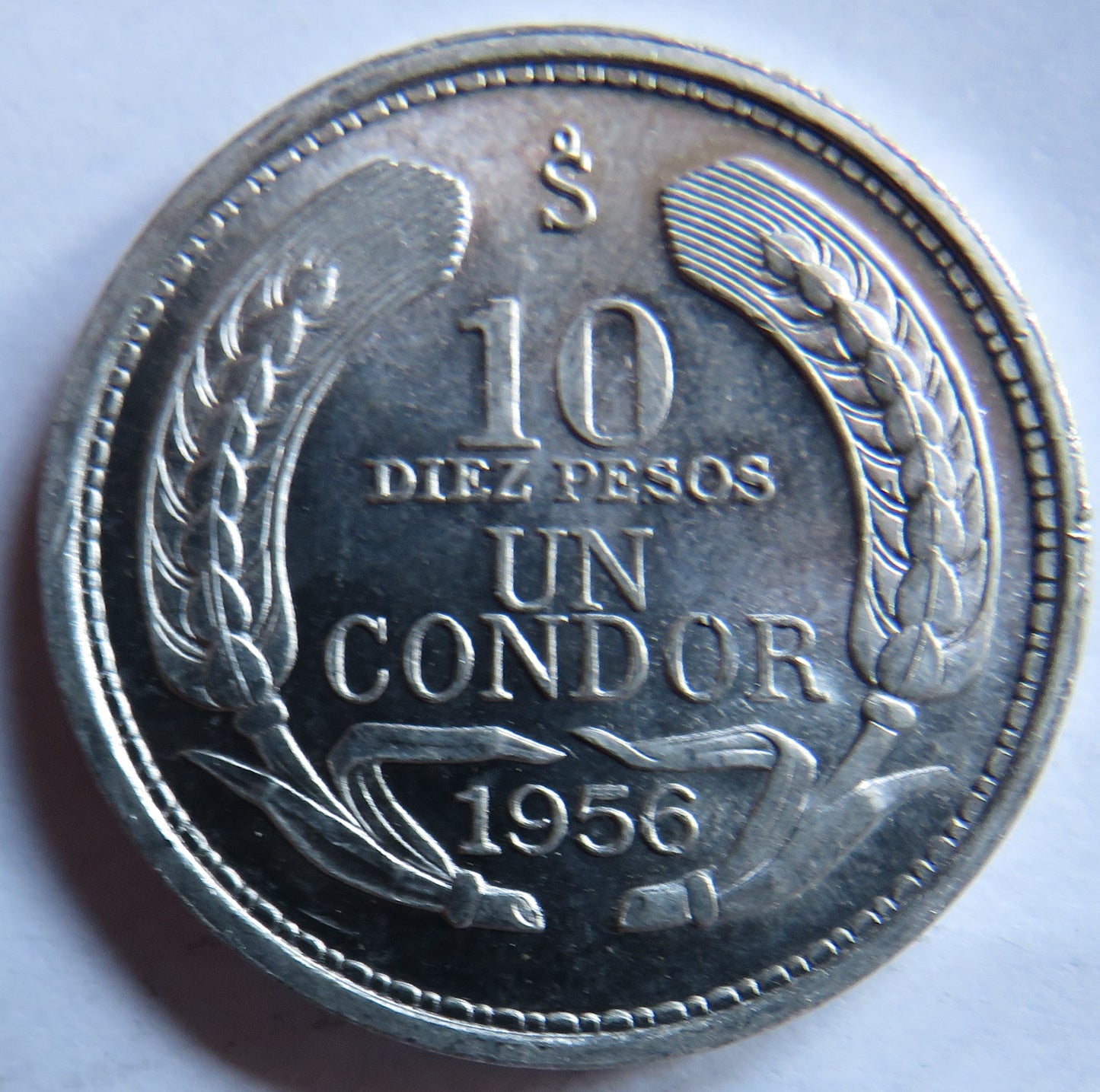 1956 Chile 10 Pesos Coin