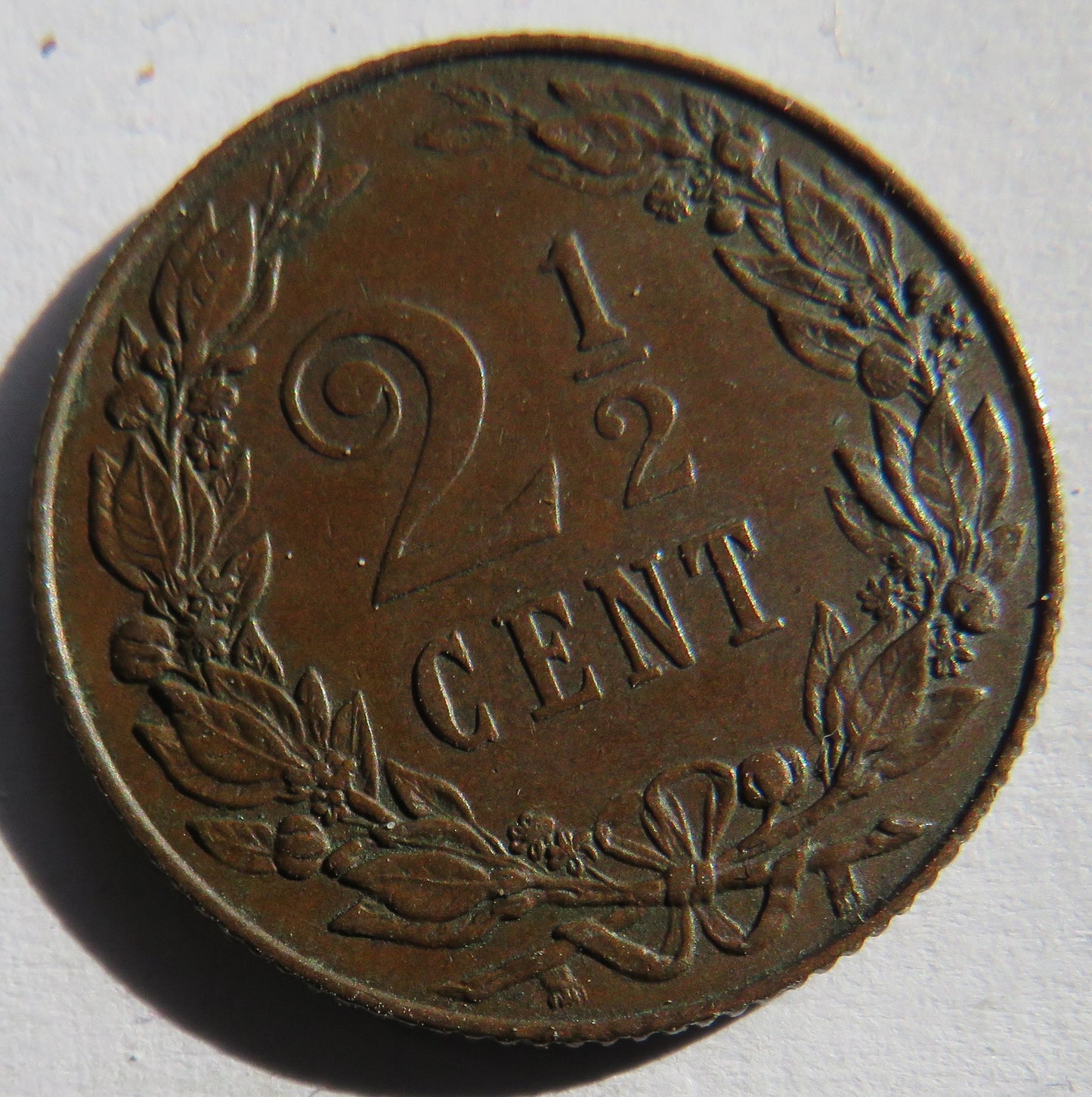 1904 Netherlands 2 & 1/2 Cents Coin
