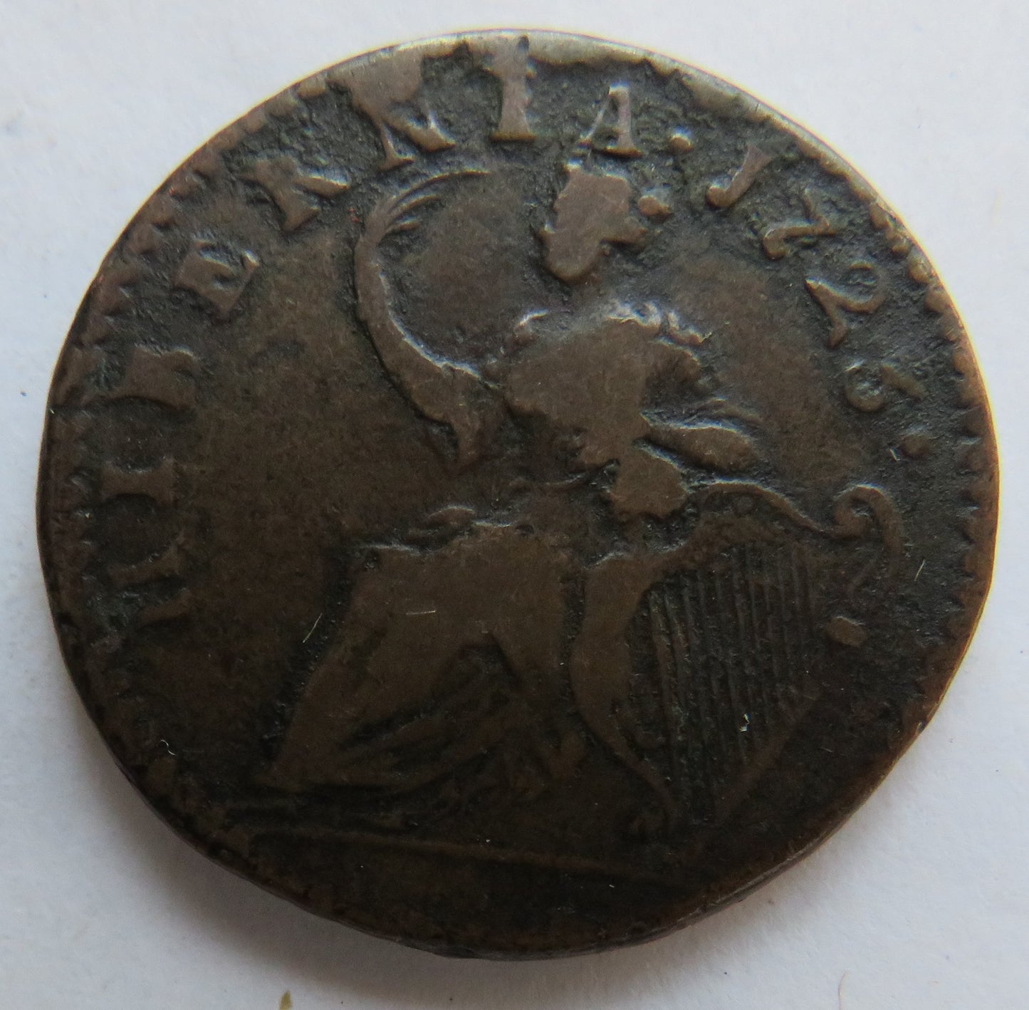 1723 William Woods Ireland / Colonial America Halfpenny Coin