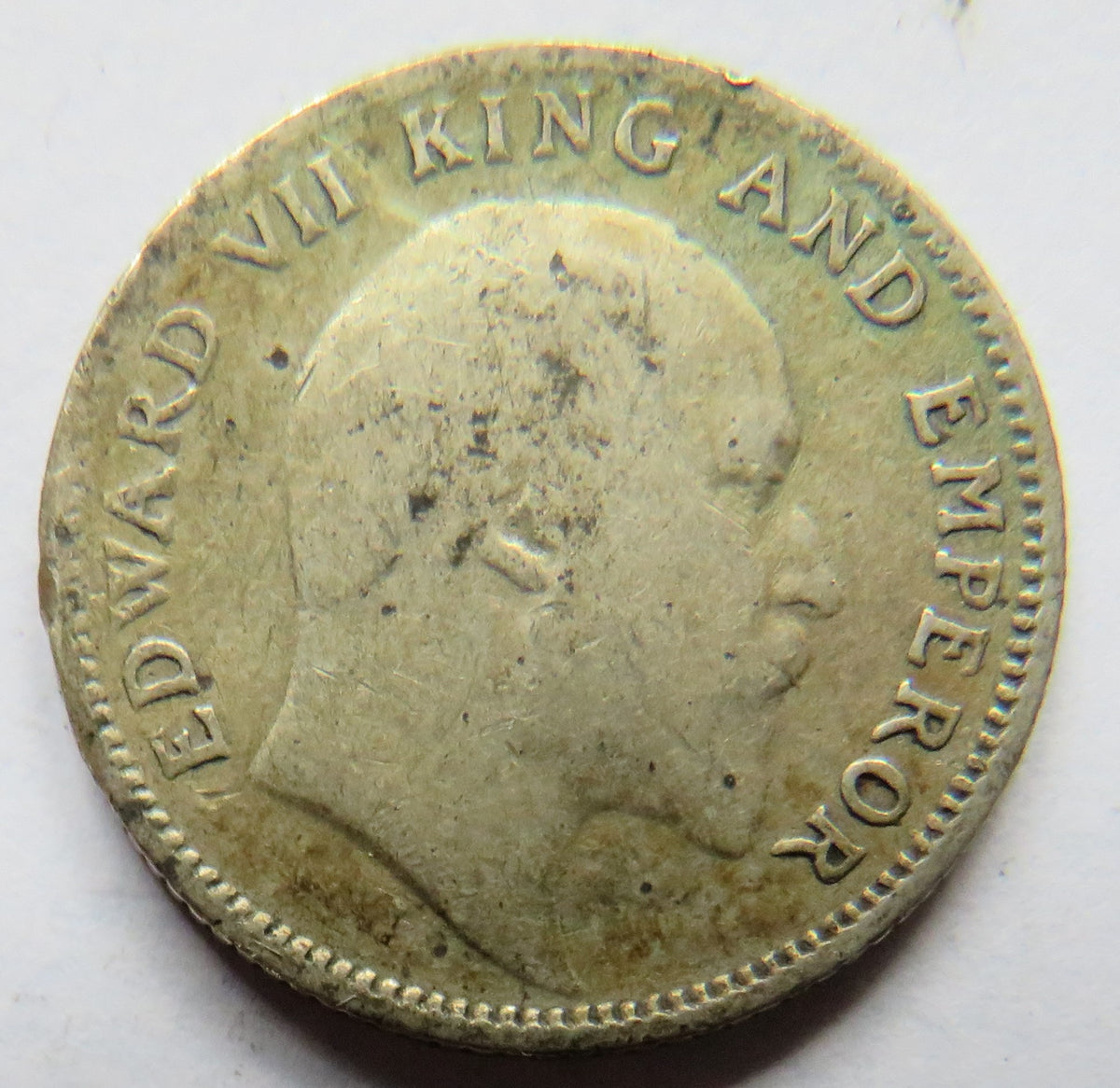 1908 King Edward VII India Silver 1/4 Rupee Coin