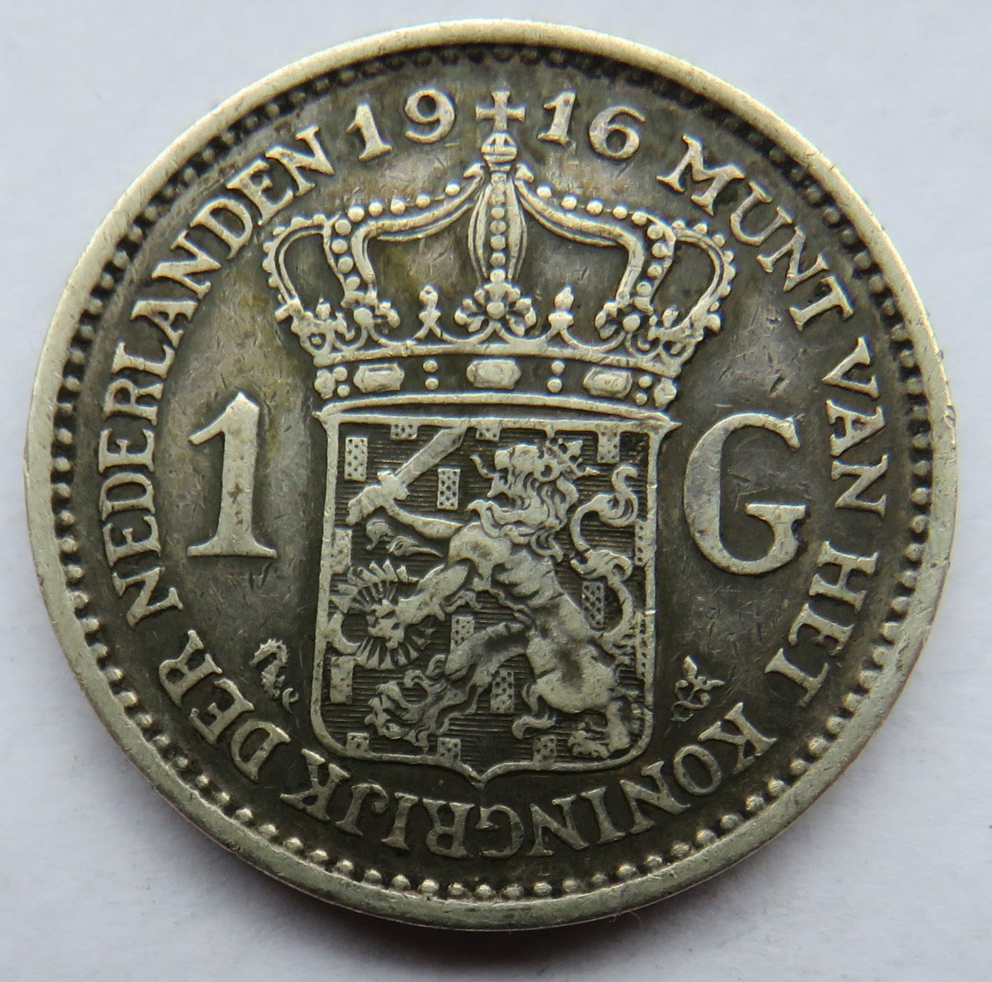 1916 Netherlands Silver One Gulden Coin