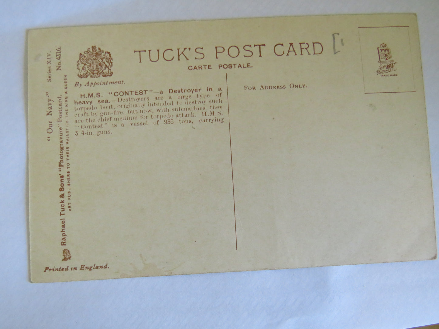 Vintage Postcard of H.M.S. "Contest"