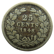 Load image into Gallery viewer, 1848 Netherlands Silver 25 Cents Coin

