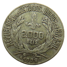 Load image into Gallery viewer, 1928 Brazil Silver 2000 Reis Coin
