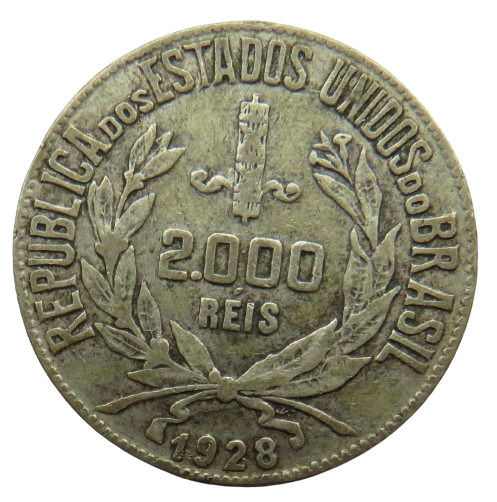 1928 Brazil Silver 2000 Reis Coin
