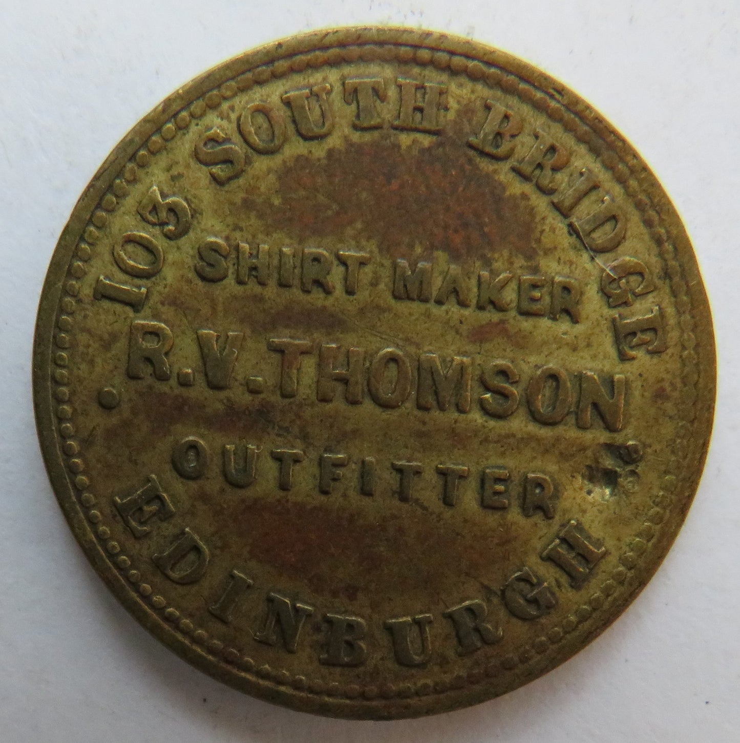 R.V.Thomson Shirt Maker, Outfitter Edinburgh Advertising Token