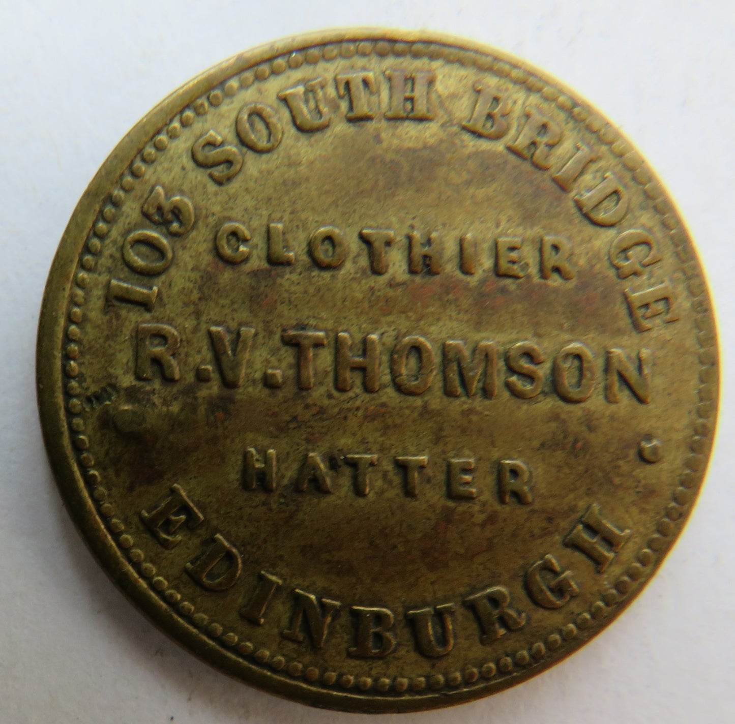 R.V.Thomson Shirt Maker, Outfitter Edinburgh Advertising Token