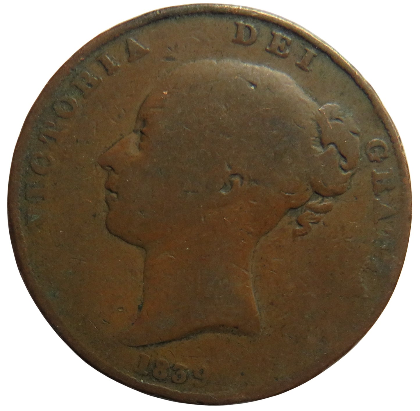 1839 Queen Victoria Isle of Man One Penny Coin