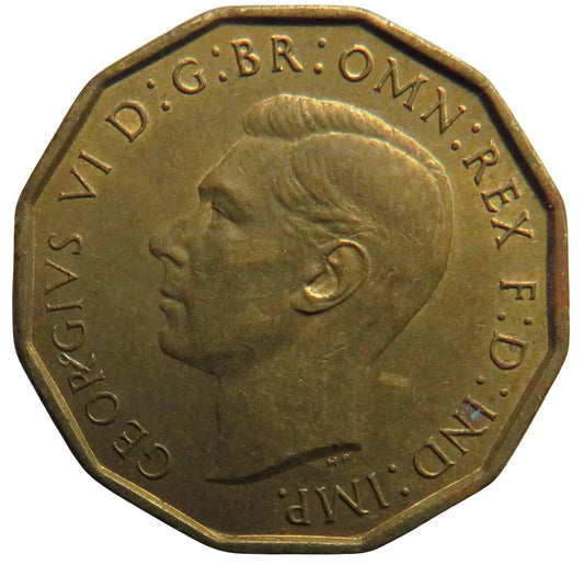 1941 King George VI Brass Threepence Coin In Higher Grade