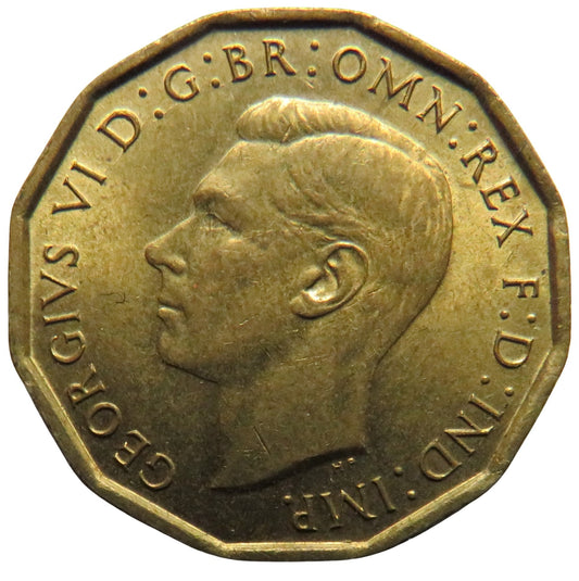 1942 King George VI Brass Threepence Coin In High Grade