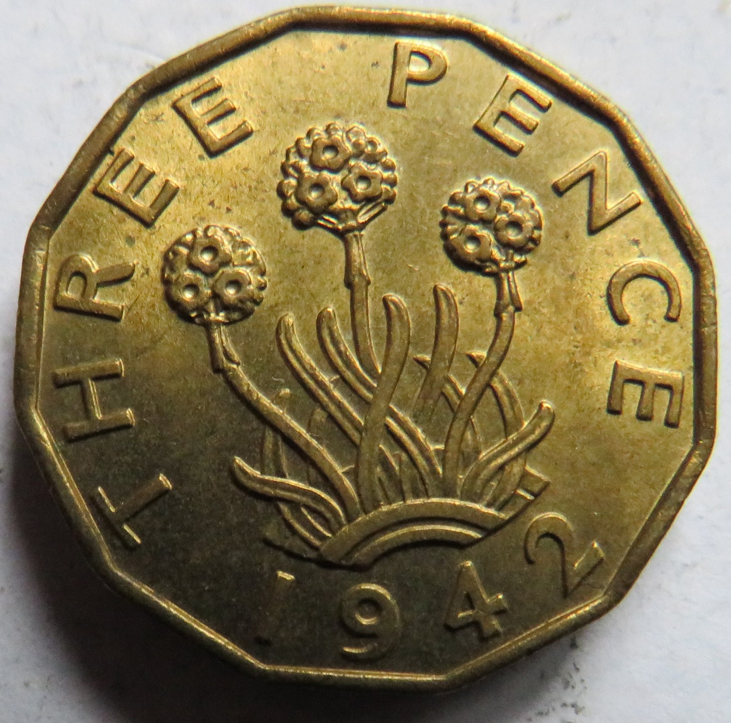 1942 King George VI Brass Threepence Coin In High Grade