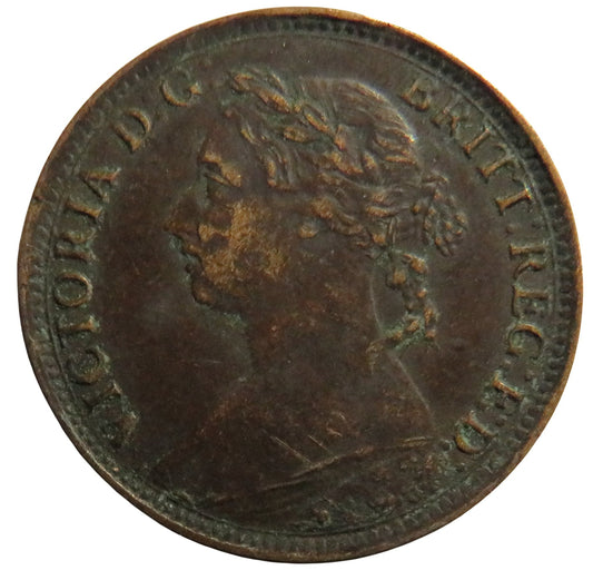 1885 Queen Victoria Bun Head Farthing Coin - Great Britain