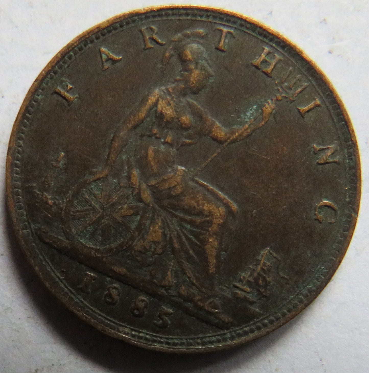 1885 Queen Victoria Bun Head Farthing Coin - Great Britain