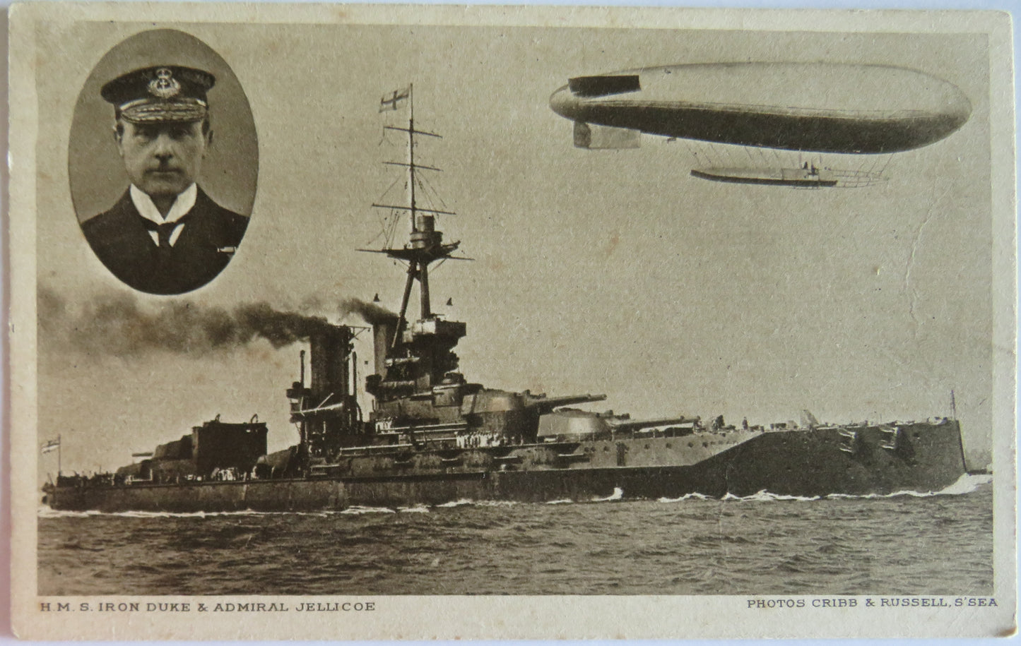Antique Postcard of H.M.S. Iron Duke & Admiral Jellicoe