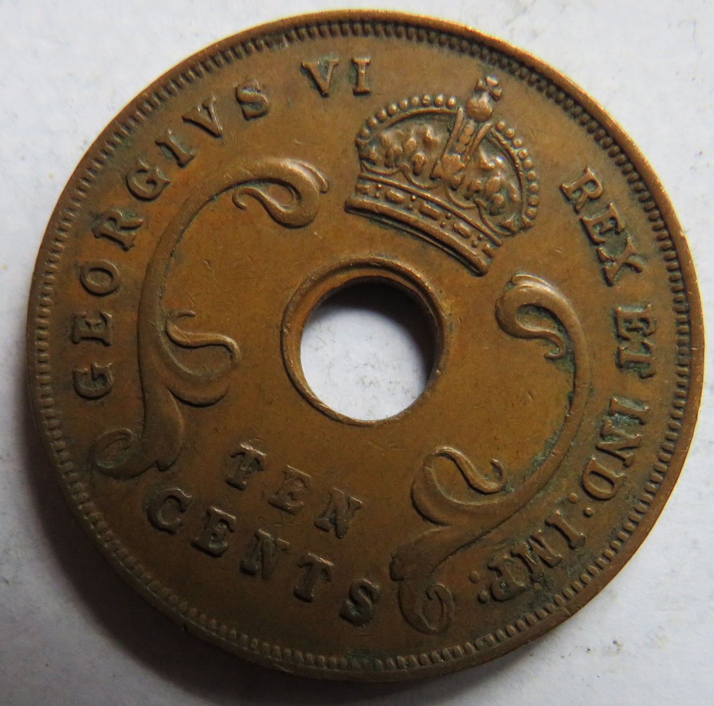 1943 East Africa 10 Cents Coin