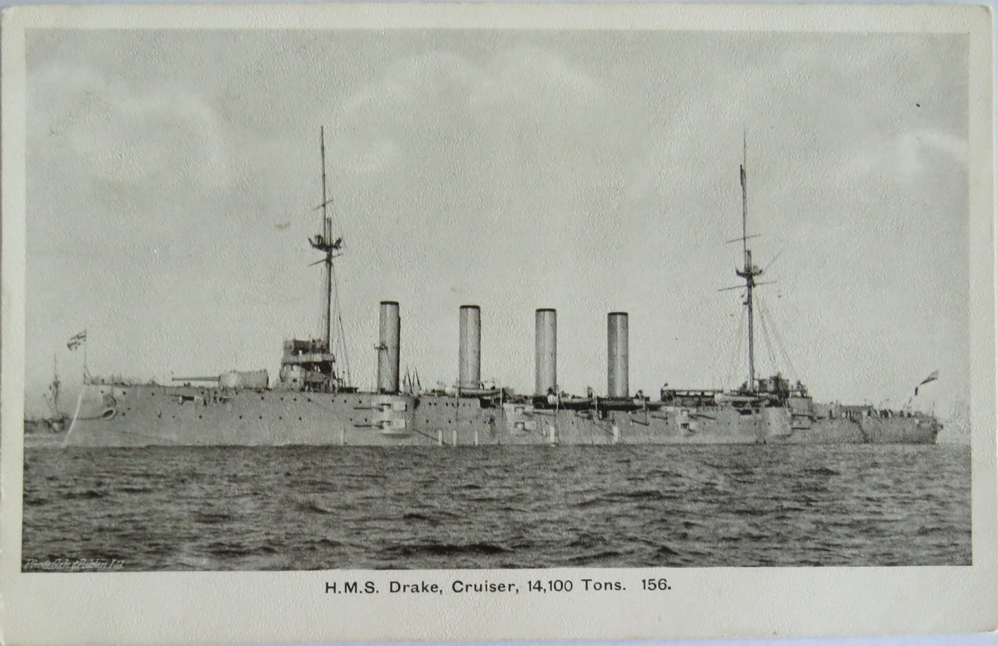 Antique Postcard of H.M.S. Drake, Cruiser, 14,100 tons