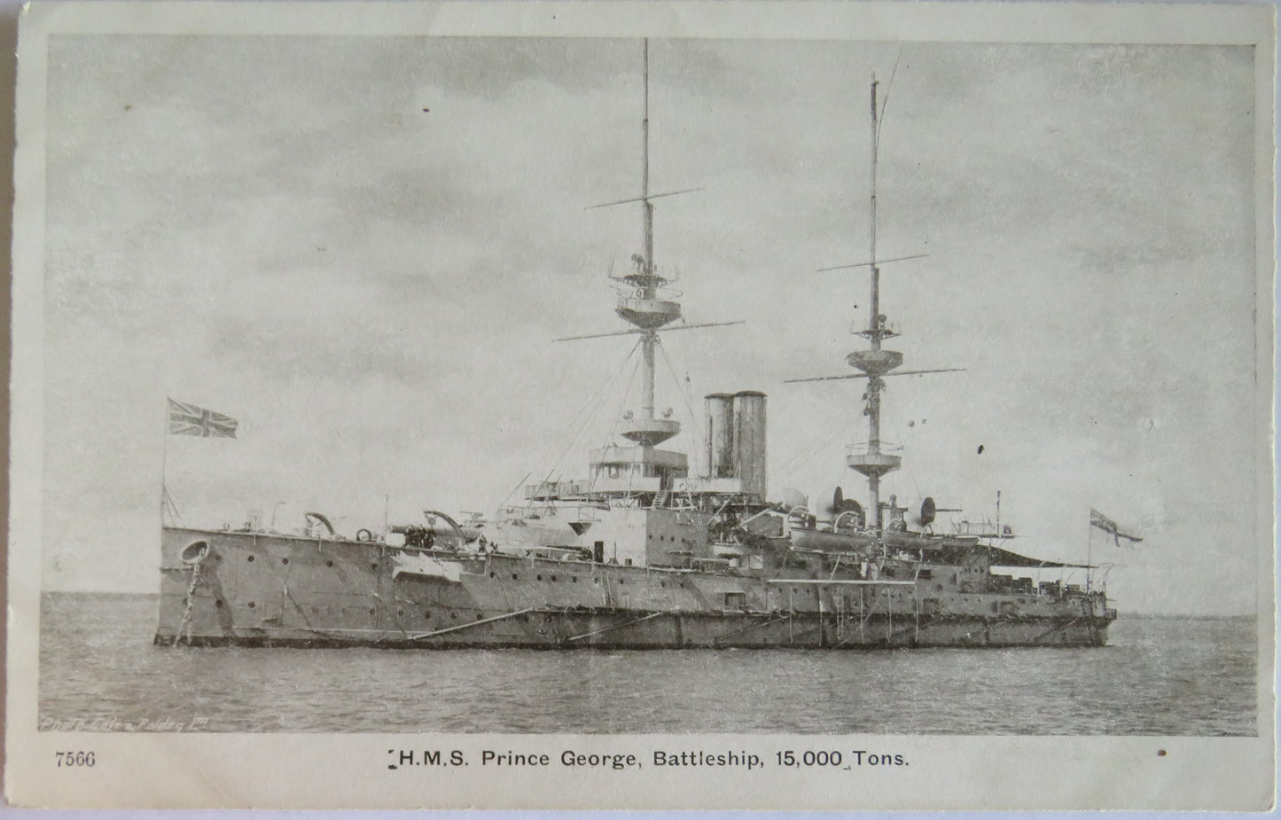 Antique Postcard of H.M.S. Prince George, Battleship, 15,000 Tons