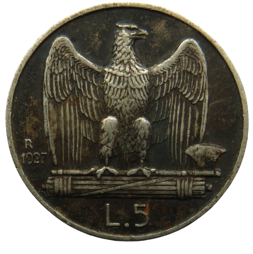 1927 Italy Silver 5 Lire Coin