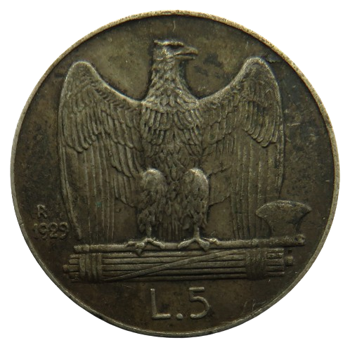 1929 Italy Silver 5 Lire Coin
