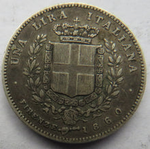 Load image into Gallery viewer, 1860 Italian States Silver One Lira Coin
