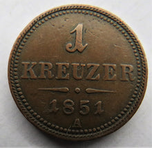 Load image into Gallery viewer, 1851-A Austria One Kreuzer Coin
