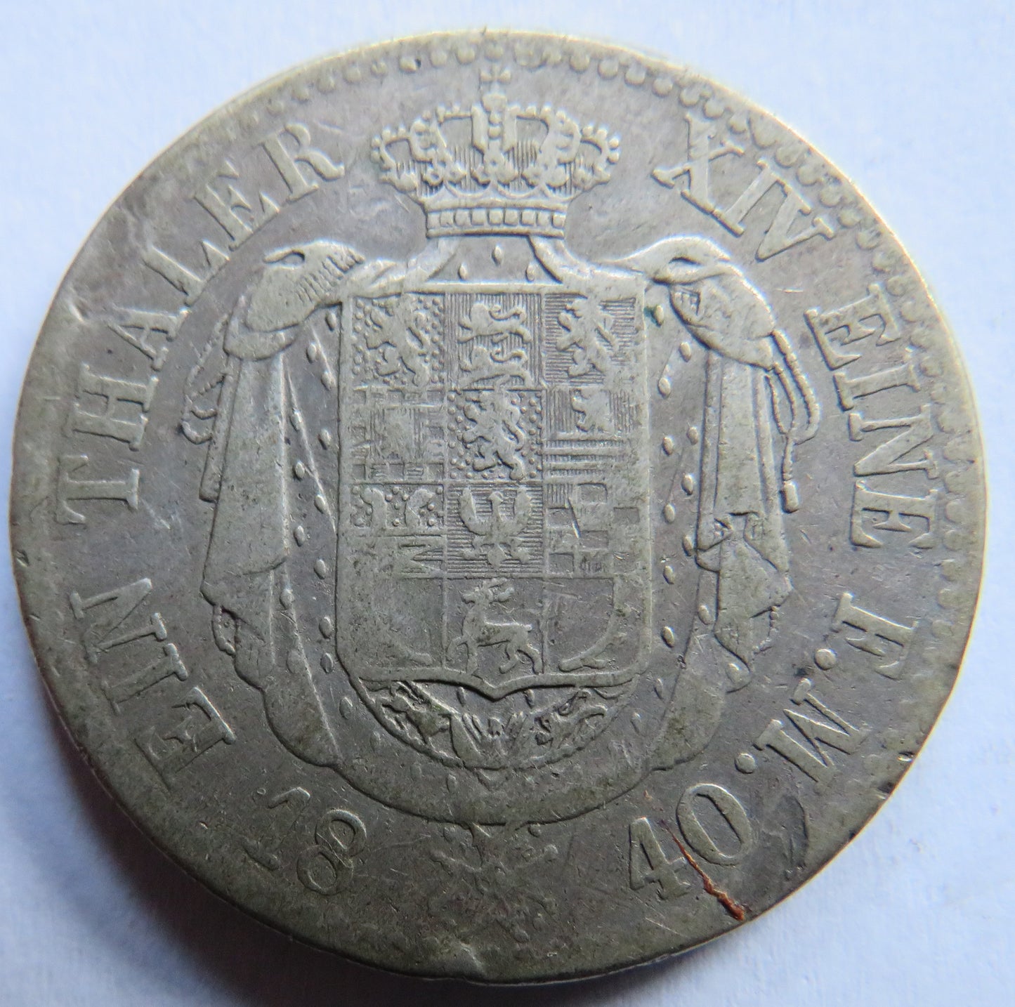 1840 German States Brunswick-Wolfenbuttel Silver 1 Thaler Coin