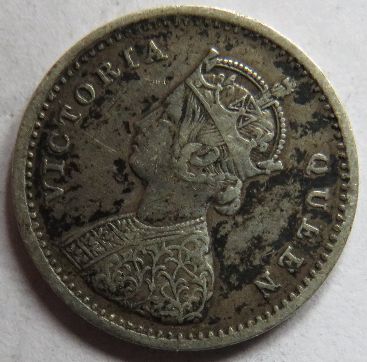 1874 Queen Victoria India Silver 2 Annas Coin Key Date