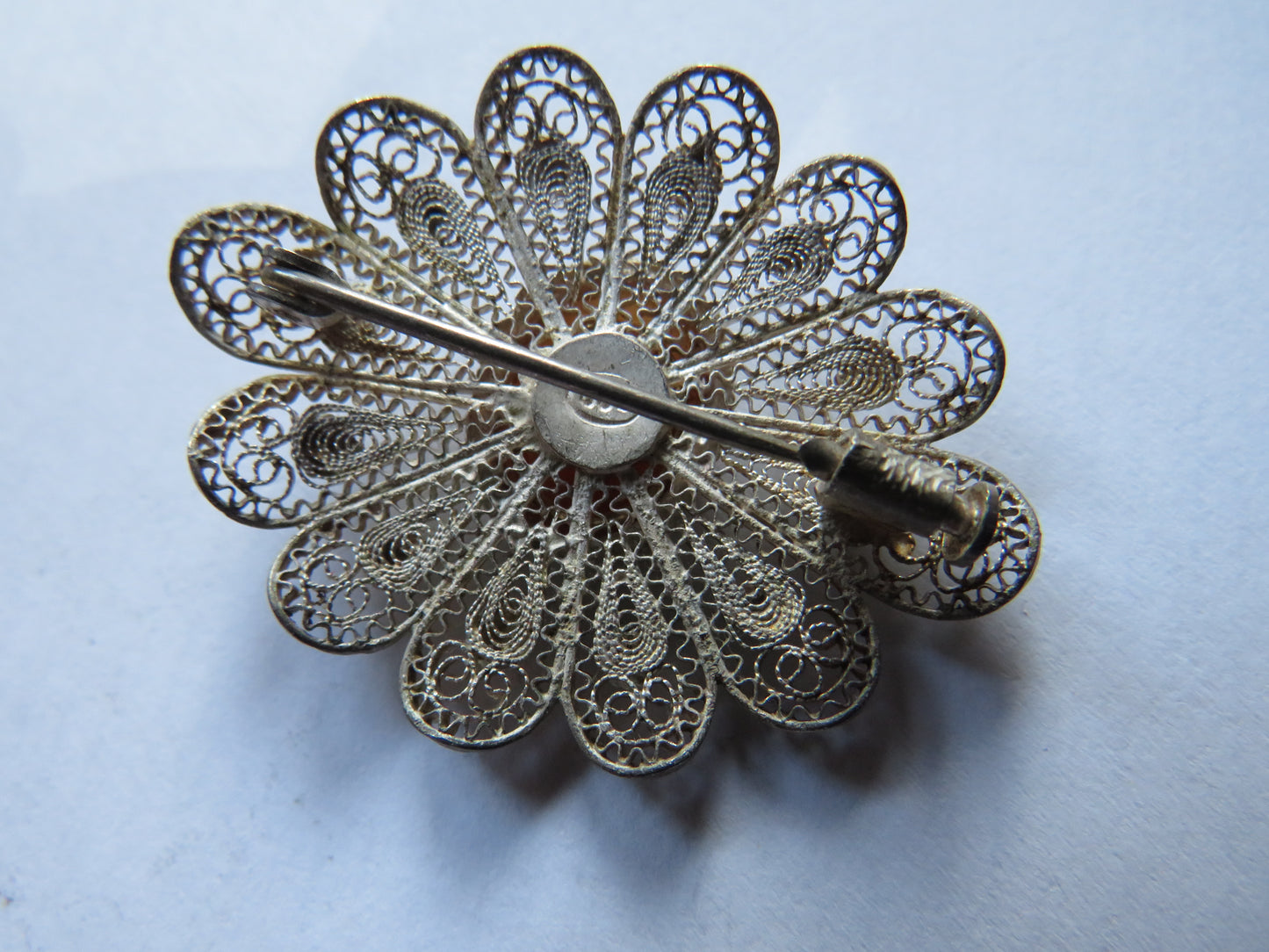 Vintage .800 Continental Silver Filigree & Cameo Ladies Brooch